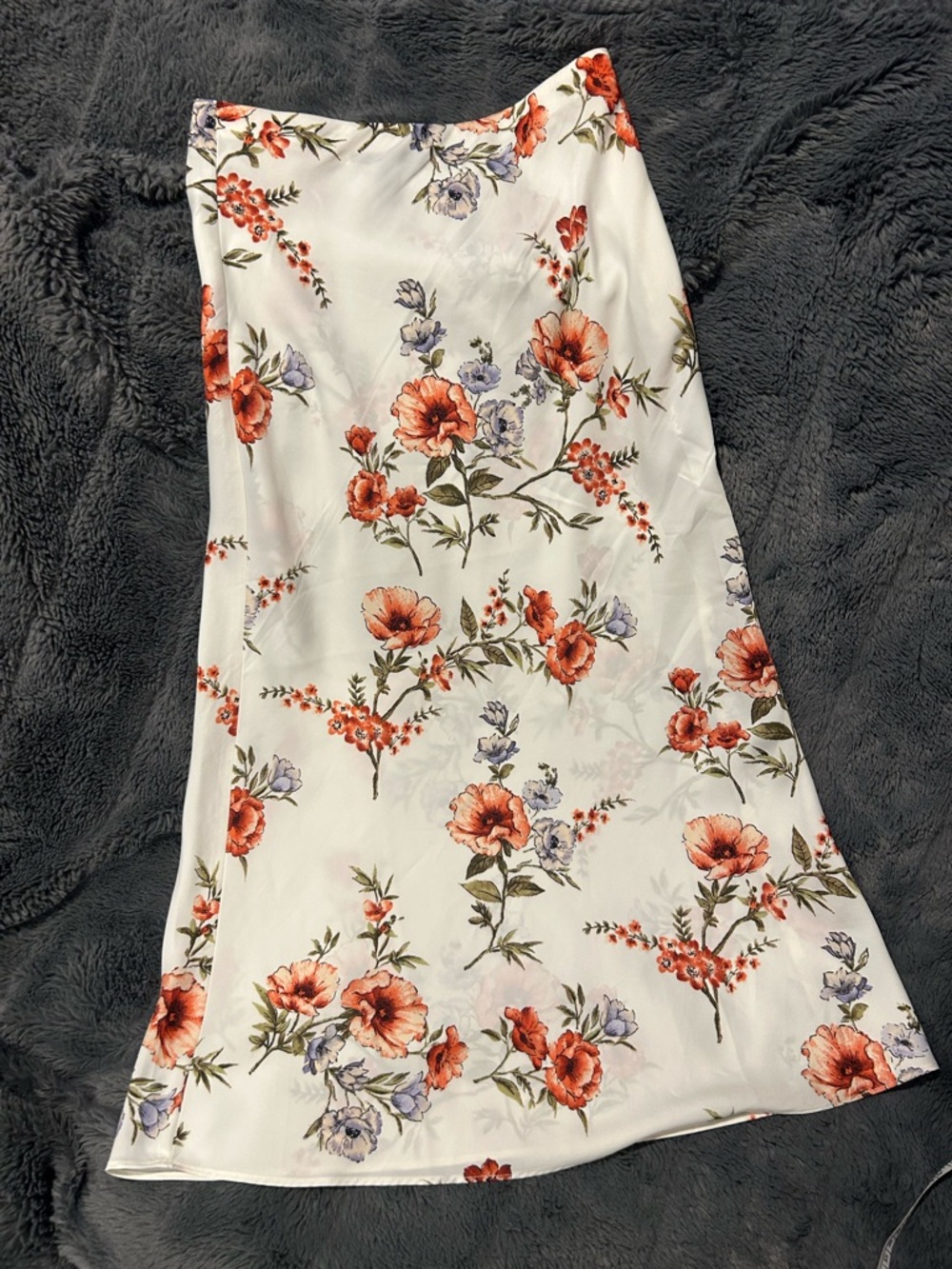 White Floral Slip Skirt with Coral & Lavender Blooms